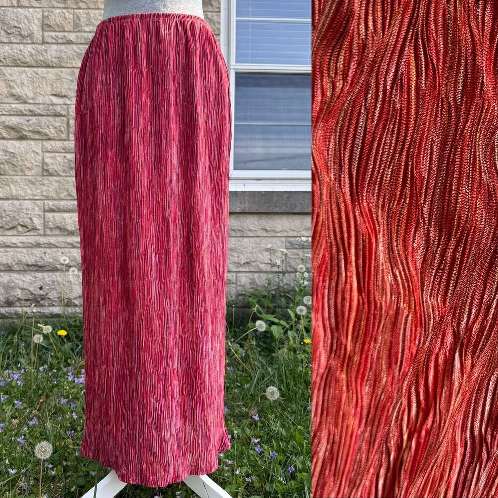 Vintage 1990s Gantos Skirt Sz M Pink Red Multicolor Midi Maxi Slinky Broomstick
